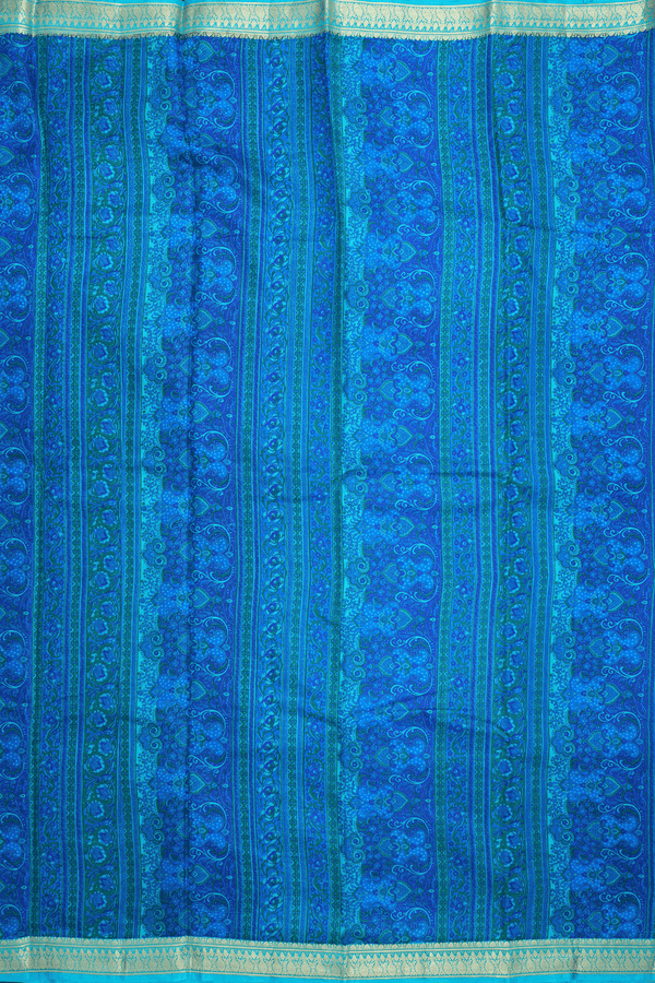 Allover Floral Design Sky Blue Printed Silk Saree
