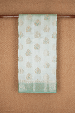 Allover Floral Motifs Green Beige Tussar Silk Saree