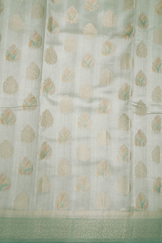 Allover Floral Motifs Green Beige Tussar Silk Saree