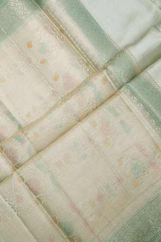 Allover Floral Motifs Green Beige Tussar Silk Saree