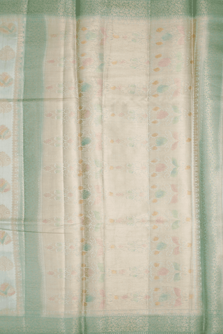 Allover Floral Motifs Green Beige Tussar Silk Saree