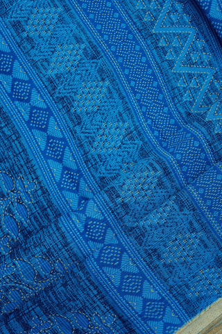 Allover Floral Printed Azure Blue Ahmedabad Cotton Saree