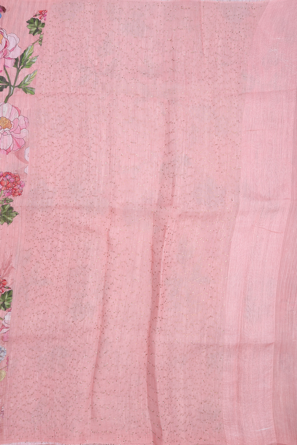 Allover Floral Printed Baby Pink Organza Silk Saree