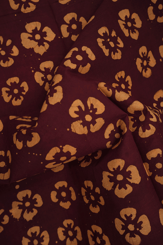 Allover Floral Printed Dark Brown Sungudi Cotton Saree