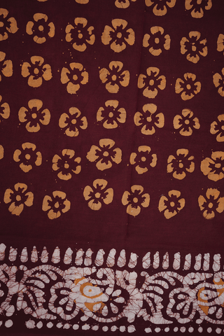 Allover Floral Printed Dark Brown Sungudi Cotton Saree