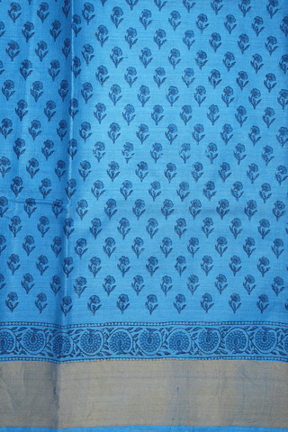 Allover Floral Printed Buttis Deep Sky Blue Tussar Silk Saree