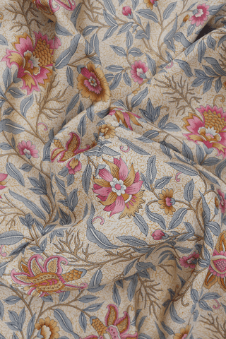 Allover Floral Printed Design Beige Crepe Saree