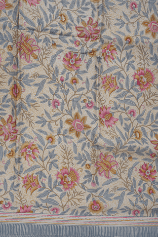 Allover Floral Printed Design Beige Crepe Saree