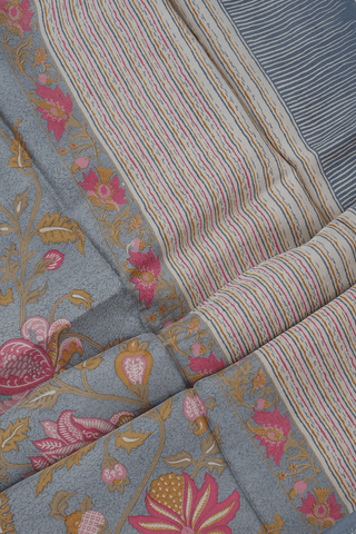 Allover Floral Printed Design Beige Crepe Saree