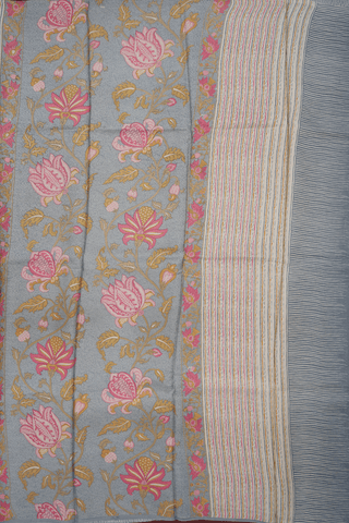 Allover Floral Printed Design Beige Crepe Saree