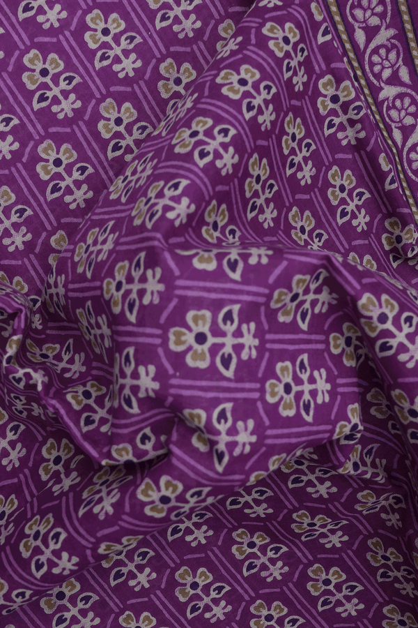 Allover Floral Printed Design Purple Ahmedabad Cotton Saree