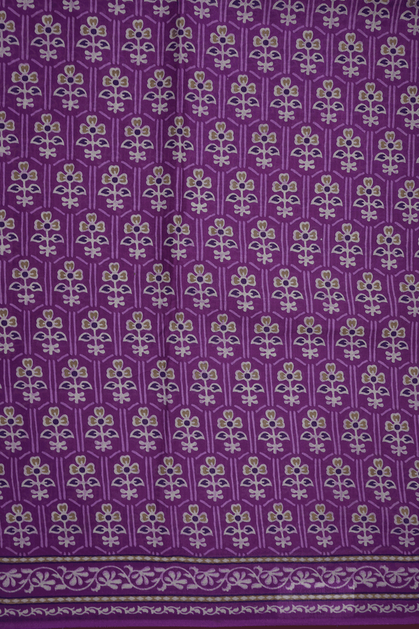 Allover Floral Printed Design Purple Ahmedabad Cotton Saree
