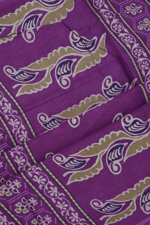 Allover Floral Printed Design Purple Ahmedabad Cotton Saree