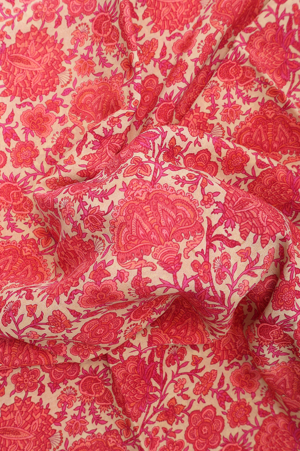 Allover Floral Printed Light Tan Printed Silk Saree