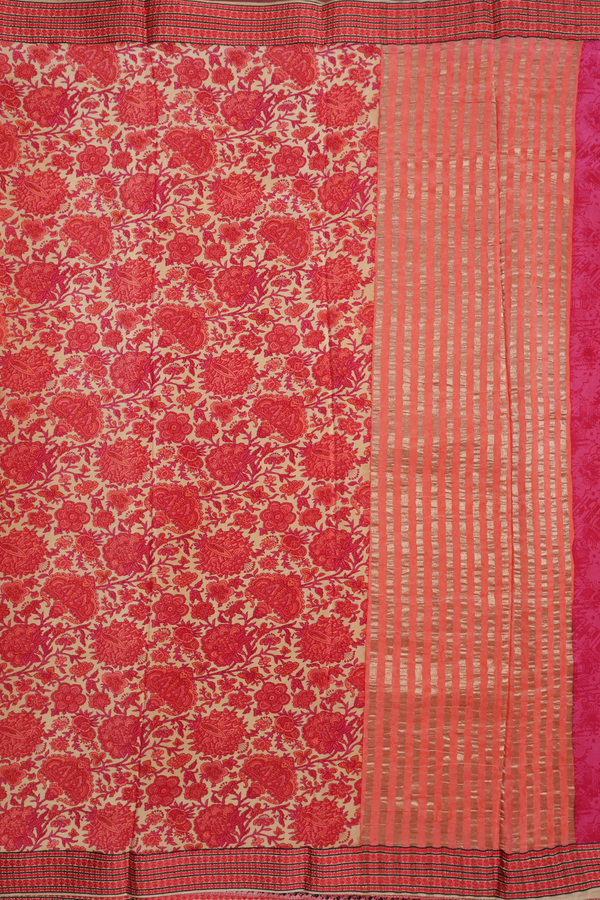 Allover Floral Printed Light Tan Printed Silk Saree