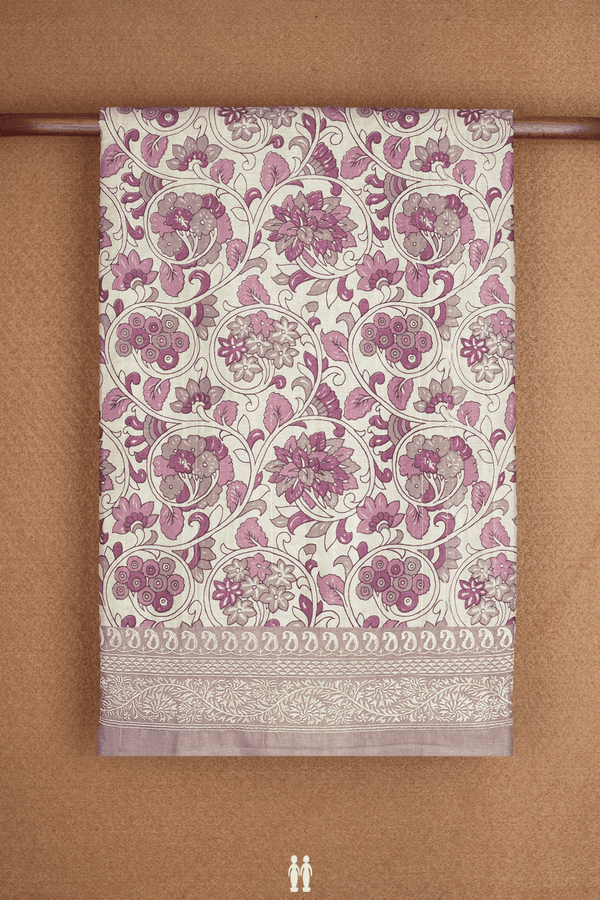 Allover Floral Printed Off White Semi Tussar Silk Saree