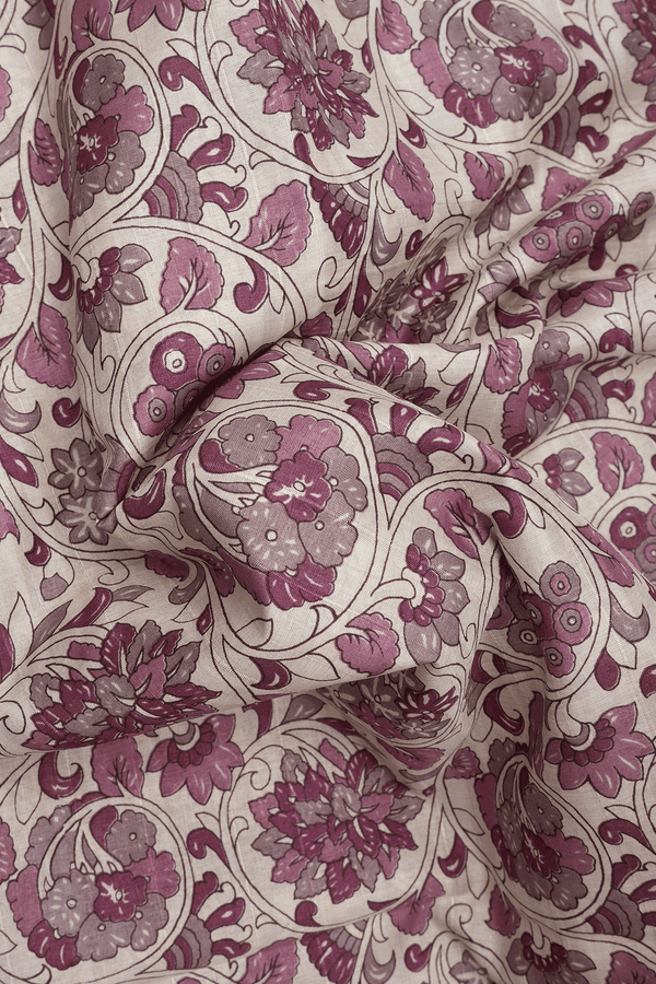 Allover Floral Printed Off White Semi Tussar Silk Saree