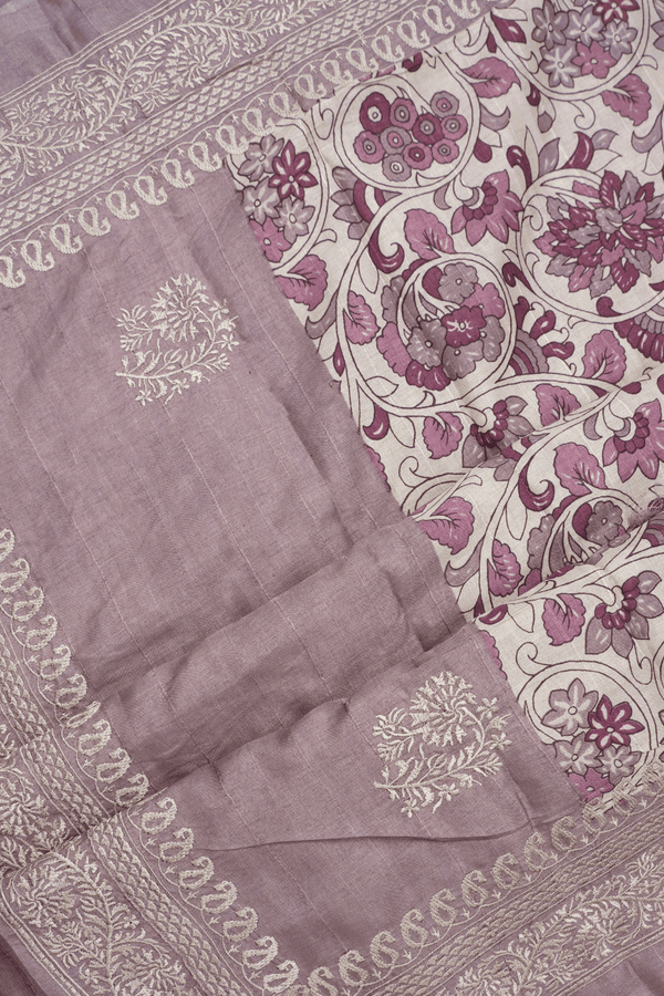 Allover Floral Printed Off White Semi Tussar Silk Saree