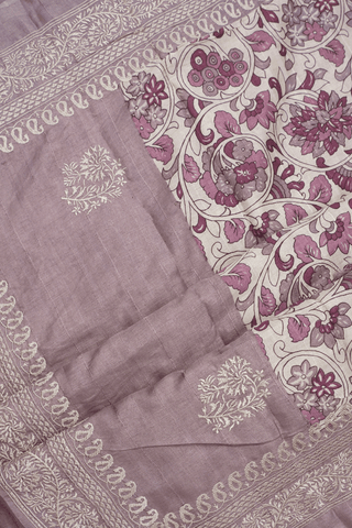 Allover Floral Printed Off White Semi Tussar Silk Saree