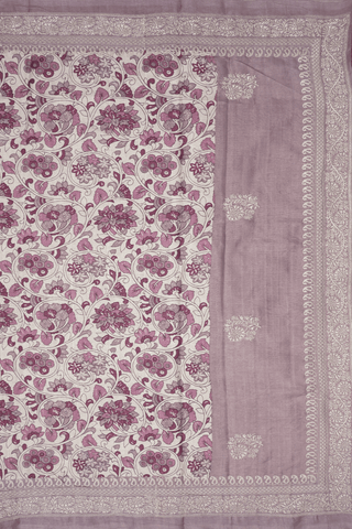 Allover Floral Printed Off White Semi Tussar Silk Saree