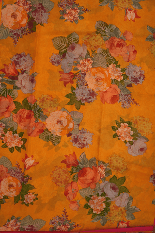 Allover Floral Printed Orange Chiffon Saree