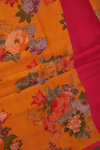 Allover Floral Printed Orange Chiffon Saree