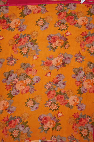 Allover Floral Printed Orange Chiffon Saree