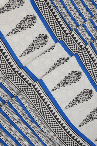 Allover Floral Printed Royal Blue Jaipur Cotton Saree