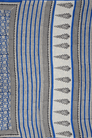 Allover Floral Printed Royal Blue Jaipur Cotton Saree
