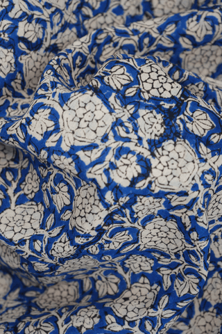 Allover Floral Printed Royal Blue Jaipur Cotton Saree