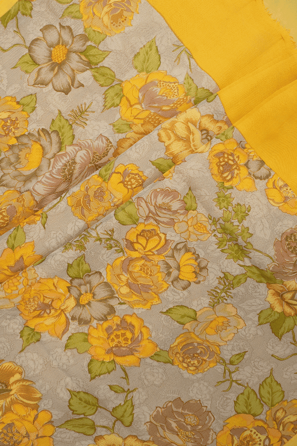 Allover Floral Printed Sage Green Chiffon Saree