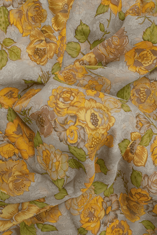 Allover Floral Printed Sage Green Chiffon Saree