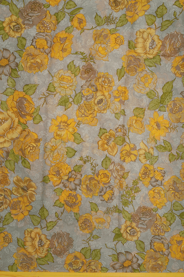 Allover Floral Printed Sage Green Chiffon Saree