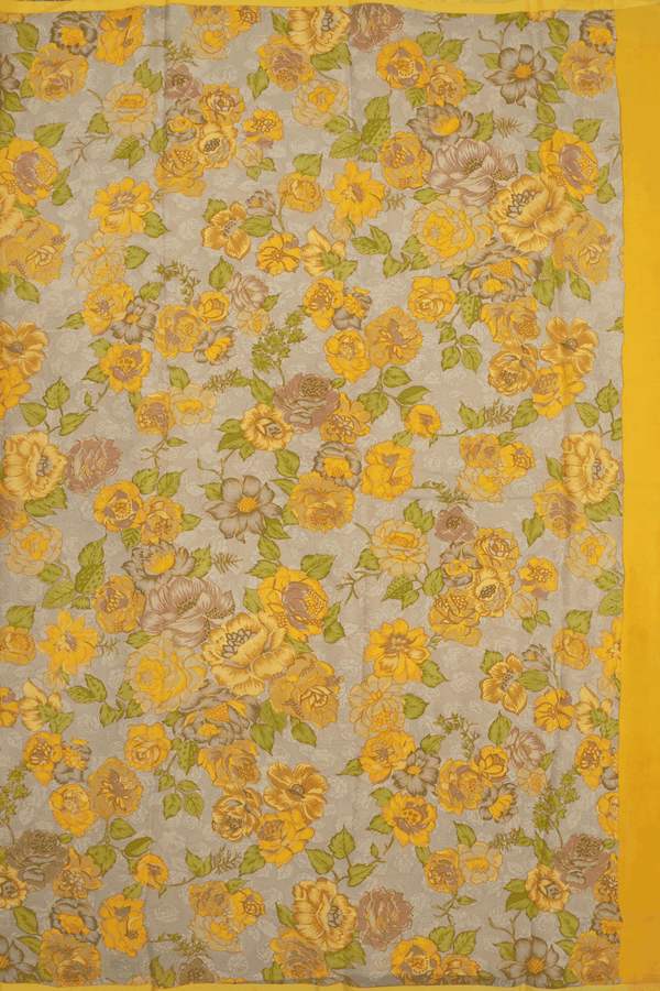 Allover Floral Printed Sage Green Chiffon Saree