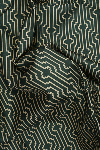Allover Geometric Design Dark Green Printed Silk Saree
