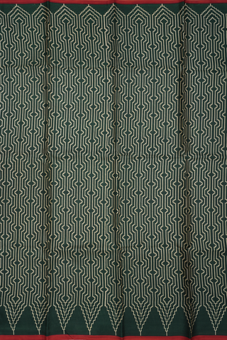 Allover Geometric Design Dark Green Printed Silk Saree