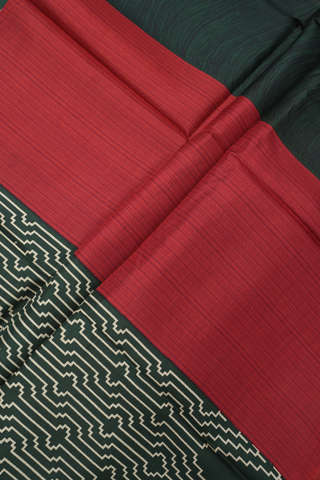 Allover Geometric Design Dark Green Printed Silk Saree