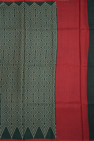 Allover Geometric Design Dark Green Printed Silk Saree