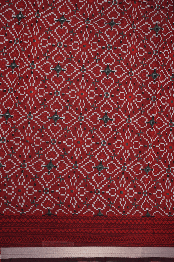 Allover Geometric Design Rust Red Chanderi Cotton Saree