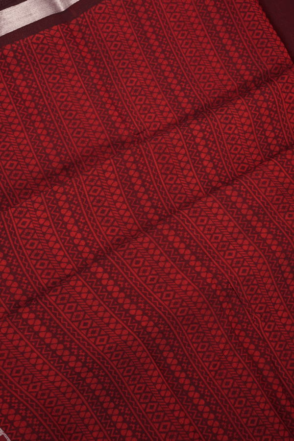 Allover Geometric Design Rust Red Chanderi Cotton Saree