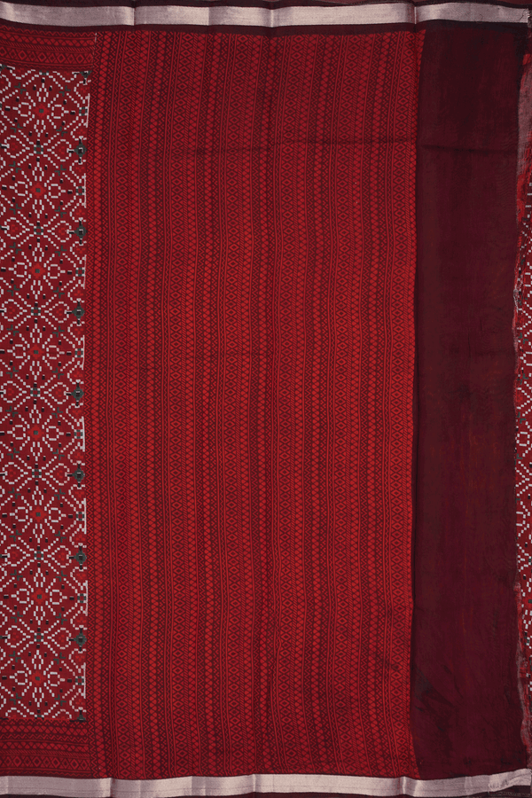 Allover Geometric Design Rust Red Chanderi Cotton Saree