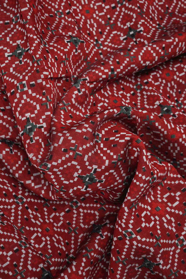 Allover Geometric Design Rust Red Chanderi Cotton Saree