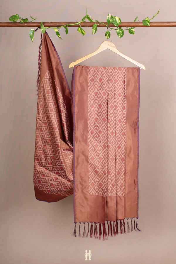 Allover Ikat Design Cocoa Brown Pochampally Silk Dupatta