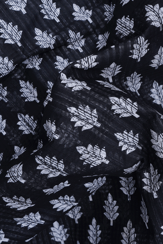 Allover Leaf Printed Motifs Black Ahmedabad Cotton Saree