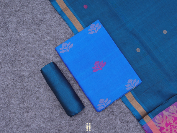 Allover Motifs Deep Sky Blue Silk Unstitched Salwar Material