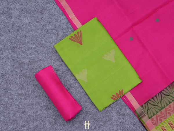 Allover Motifs Parrot Green Silk Unstitched Salwar Material