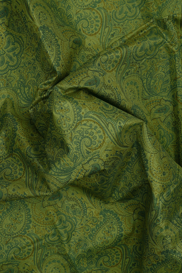 Allover Paisley Design Fern Green Printed Silk Saree