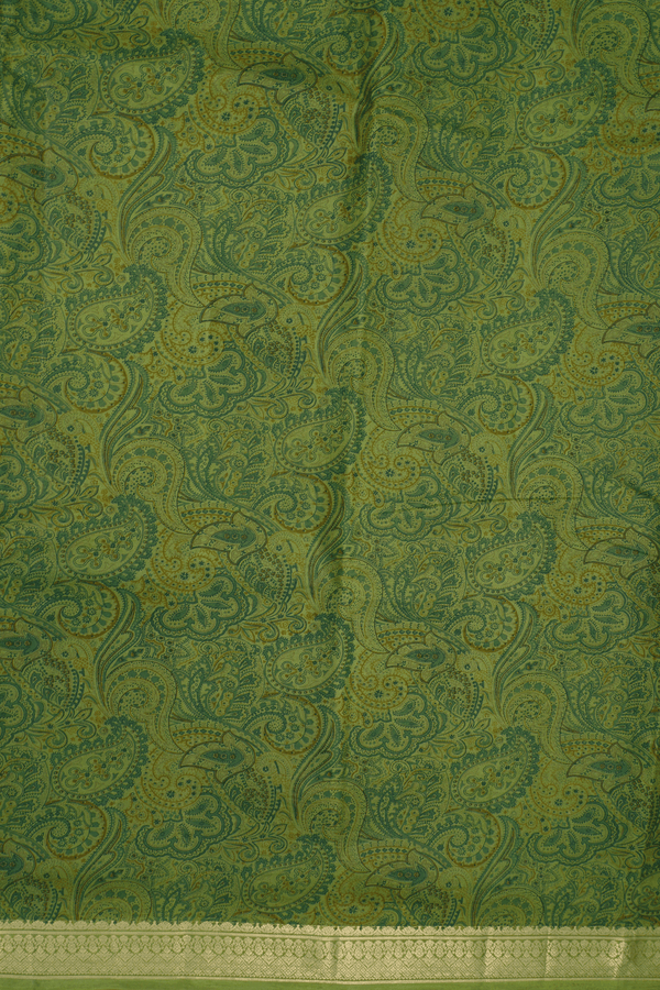 Allover Paisley Design Fern Green Printed Silk Saree