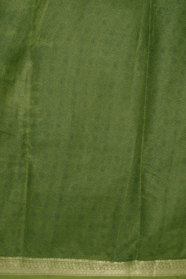 Allover Paisley Design Fern Green Printed Silk Saree
