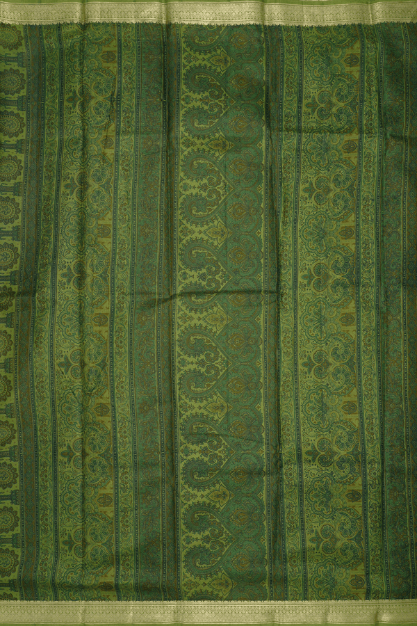 Allover Paisley Design Fern Green Printed Silk Saree